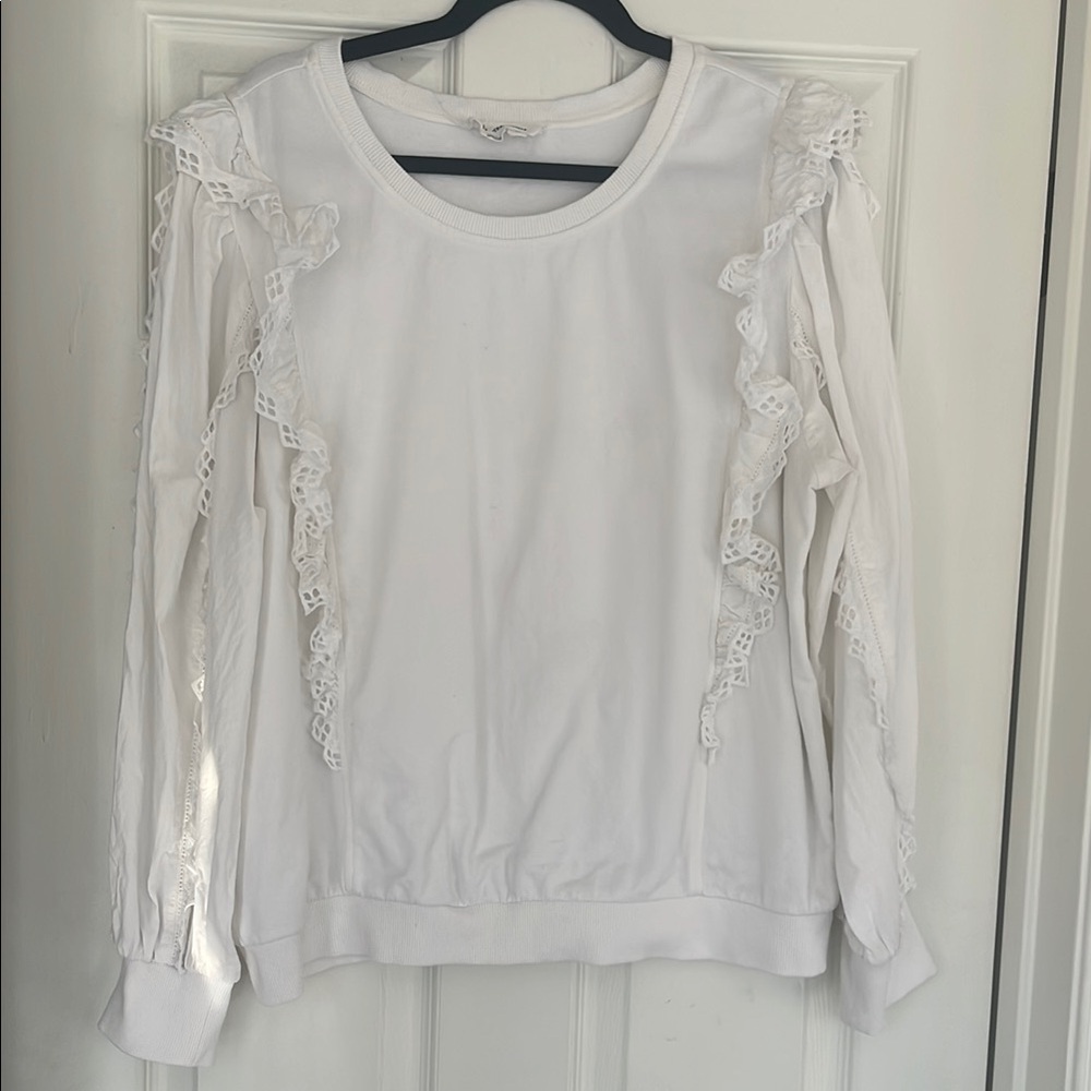 Anthropologie White Lace Trimmed Sweater size XL